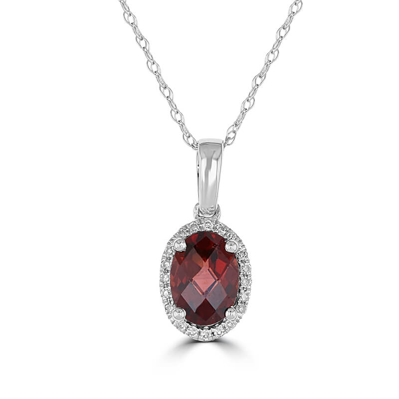 5X7 OVAL CHECKERED GARNET HALO PENDANT (CHAIN NOT INCLUDED)